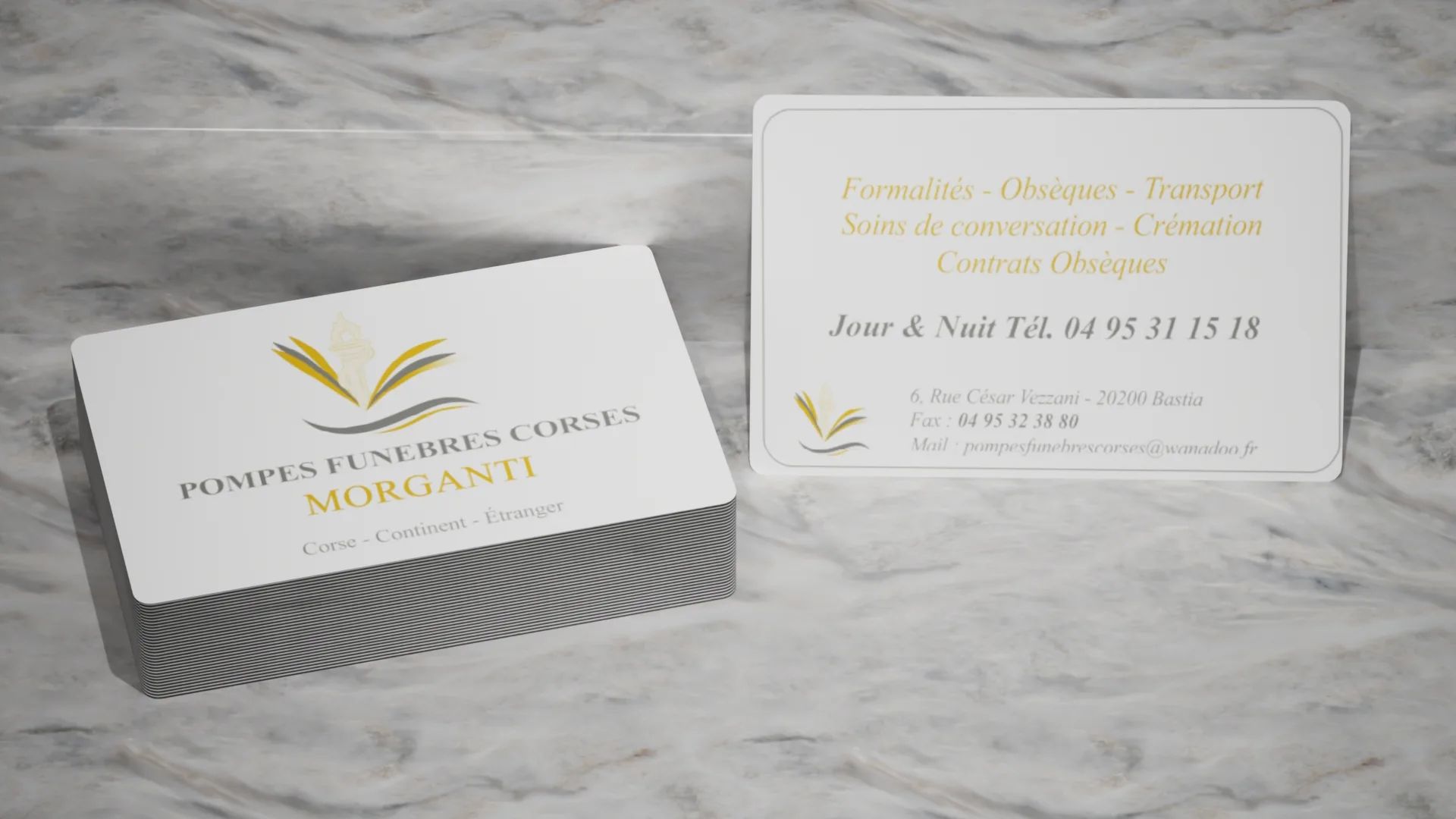 Pompes Funèbres Corses : carte de visite par Le Bureau